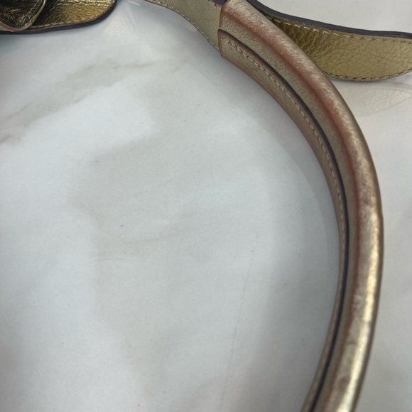 BURBERRY Metallic Gold /Beige Woven Nova Check PVC and Leather Warrior Hobo - Picture 6 of 12